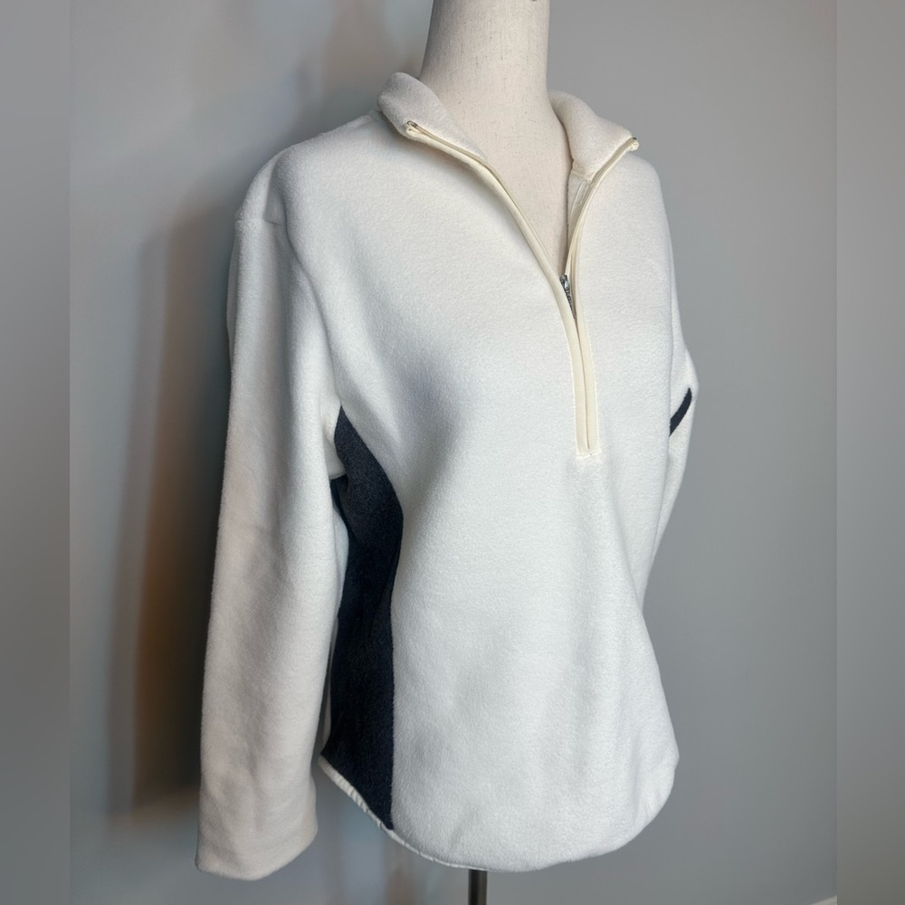 Sz L Gap Stretch half zip fleece sweater ivory cream charcoal grey